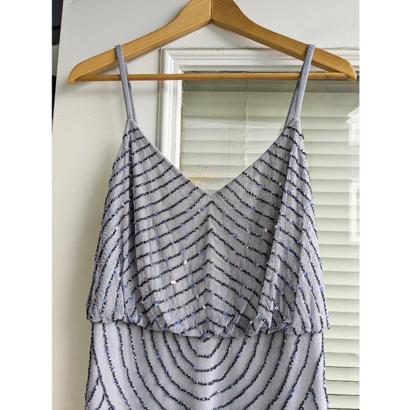 Adrianna Papell Grey Blue Blouson Beaded Sequined Cocktail Mini Dress US 8 - Picture 5 of 15